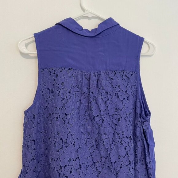 MAURICES Purple Floral Lace Panels Collared Button Down Twee 2012 Tank Blouse - Picture 10 of 15